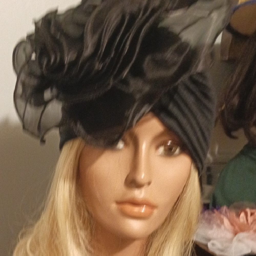 Elegant Black Turban with Floral Accent